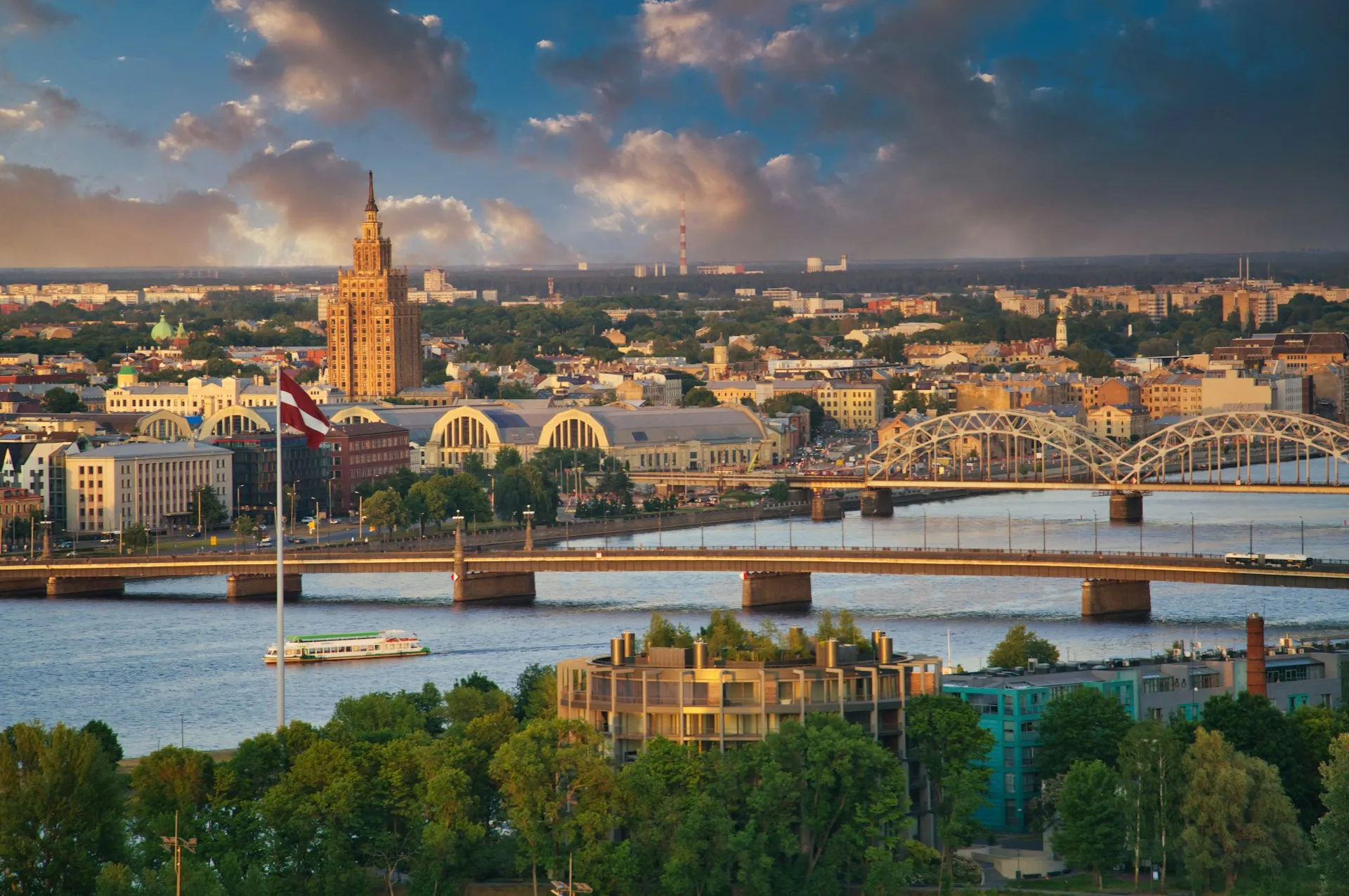 Riga cityscape at golden hour